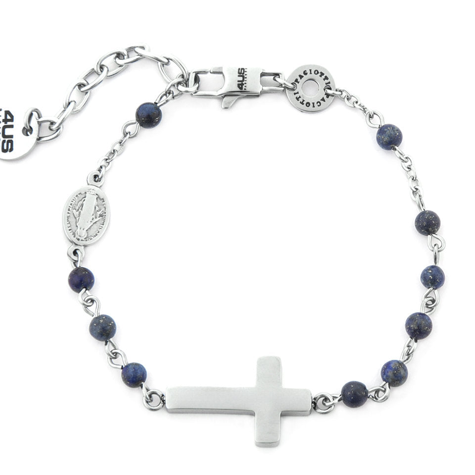 Bracciale Rosario Uomo 4US Cesare Paciotti 4UBR7499 in Acciaio e Lapis Blu - cesare paciotti