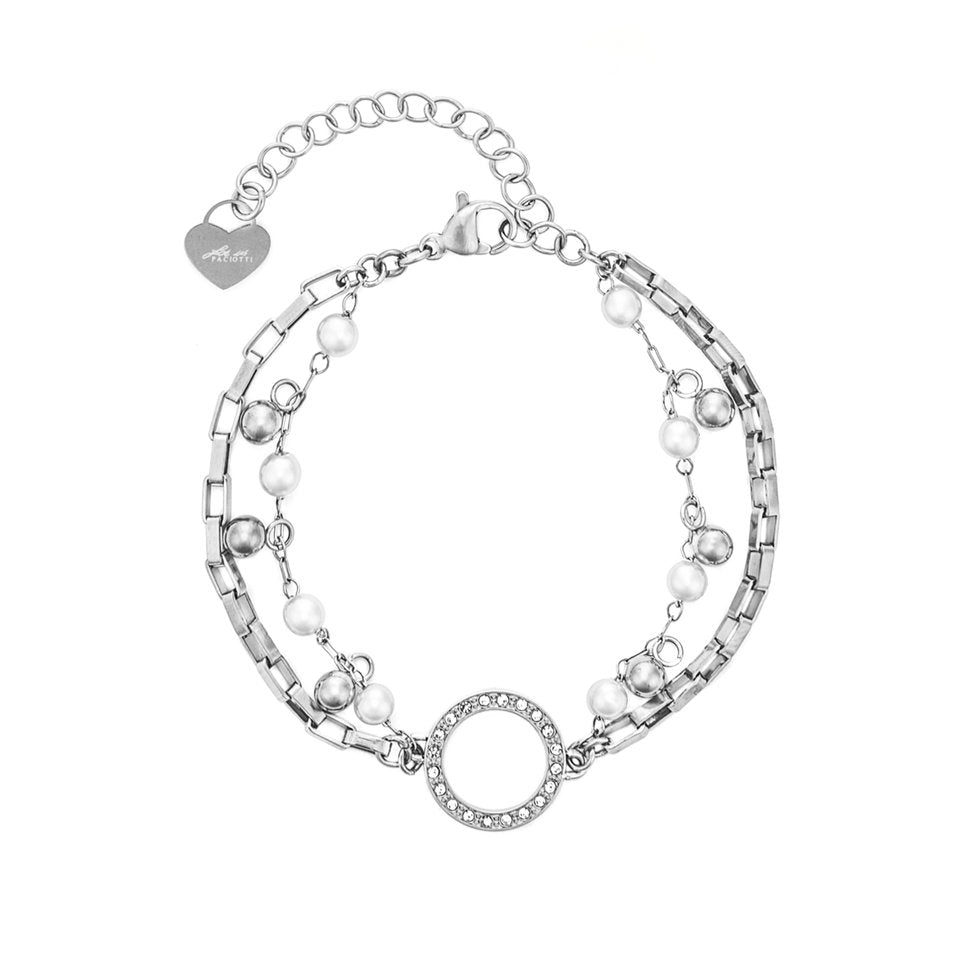 Bracciale Donna Cesare Paciotti 4UBR8350W in Acciaio con Perle e Cerchio di Cristalli - Arena Gioielli - cesare paciotti