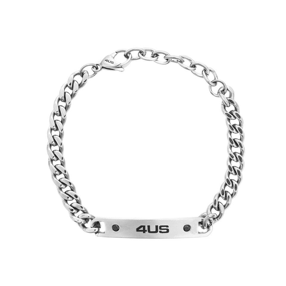 Bracciale Uomo 4US Cesare Paciotti con Piastrina e Zirconi Neri 4UBR8673 in Acciaio - cesare paciotti
