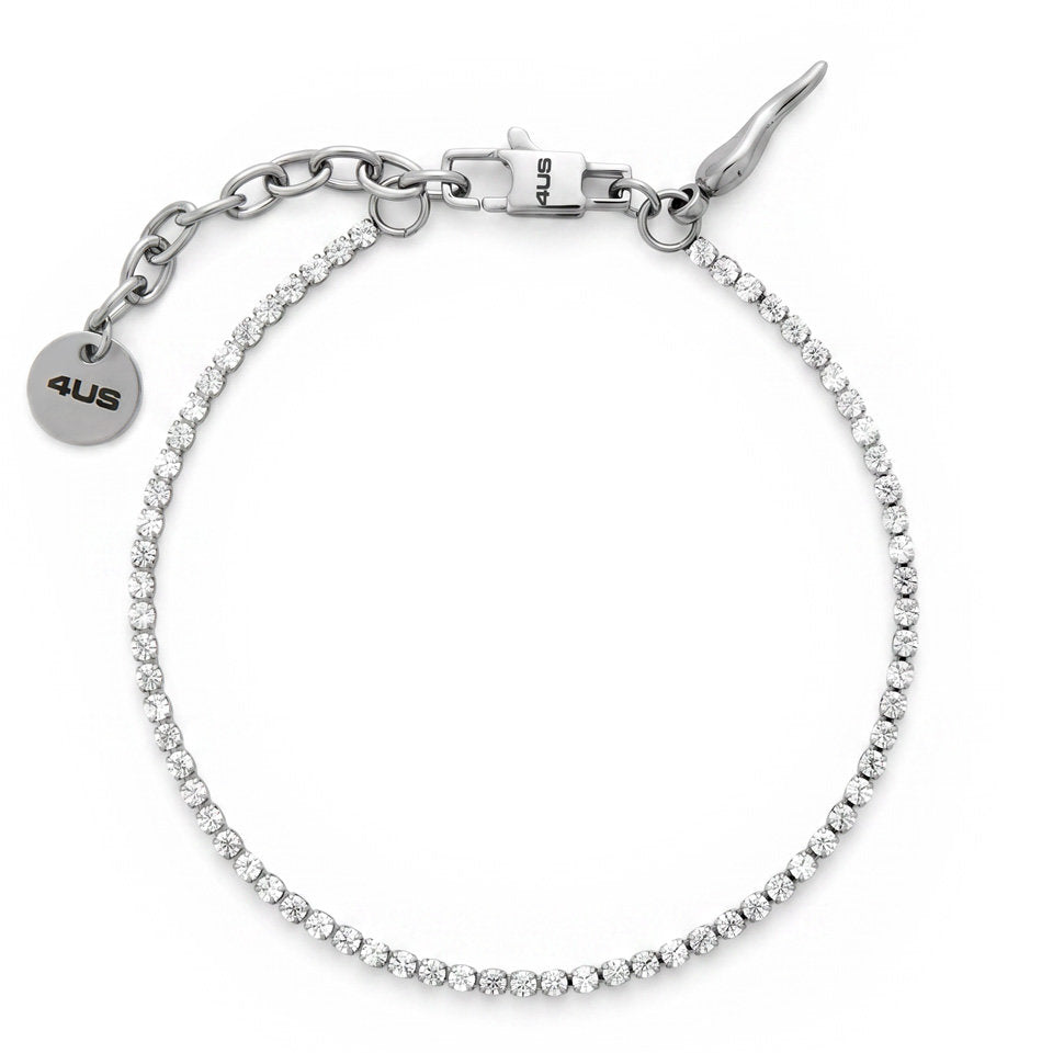 Bracciale Uomo 4US Cesare Paciotti Tennis 4UBR8903 in Acciaio Argentato con Zirconi Bianchi e Ciondolo Cornetto - cesare paciotti