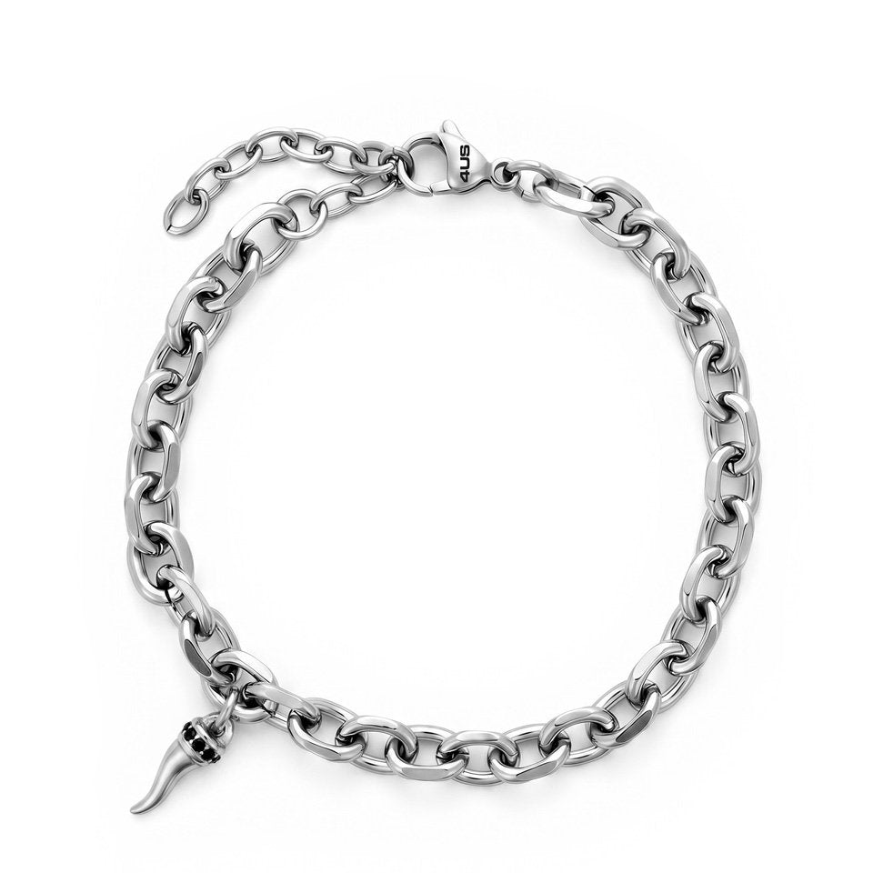 Bracciale Uomo 4US Cesare Paciotti a Catena 4UBR8950 in Acciaio Argentato con Ciondolo Cornetto - cesare paciotti