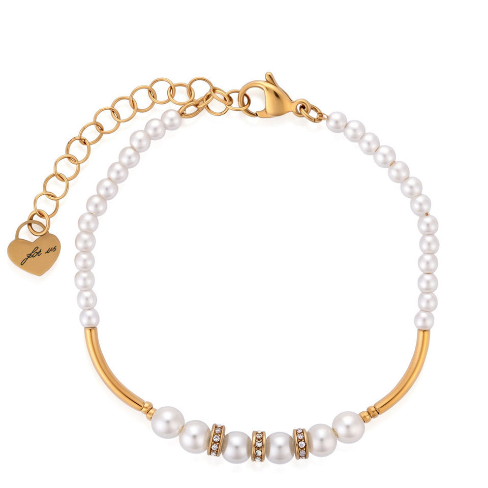 Bracciale Donna Cesare Paciotti 4US Dorato con Perle Bianche e Cristalli 4UBR9048W - Arena Gioielli - cesare paciotti