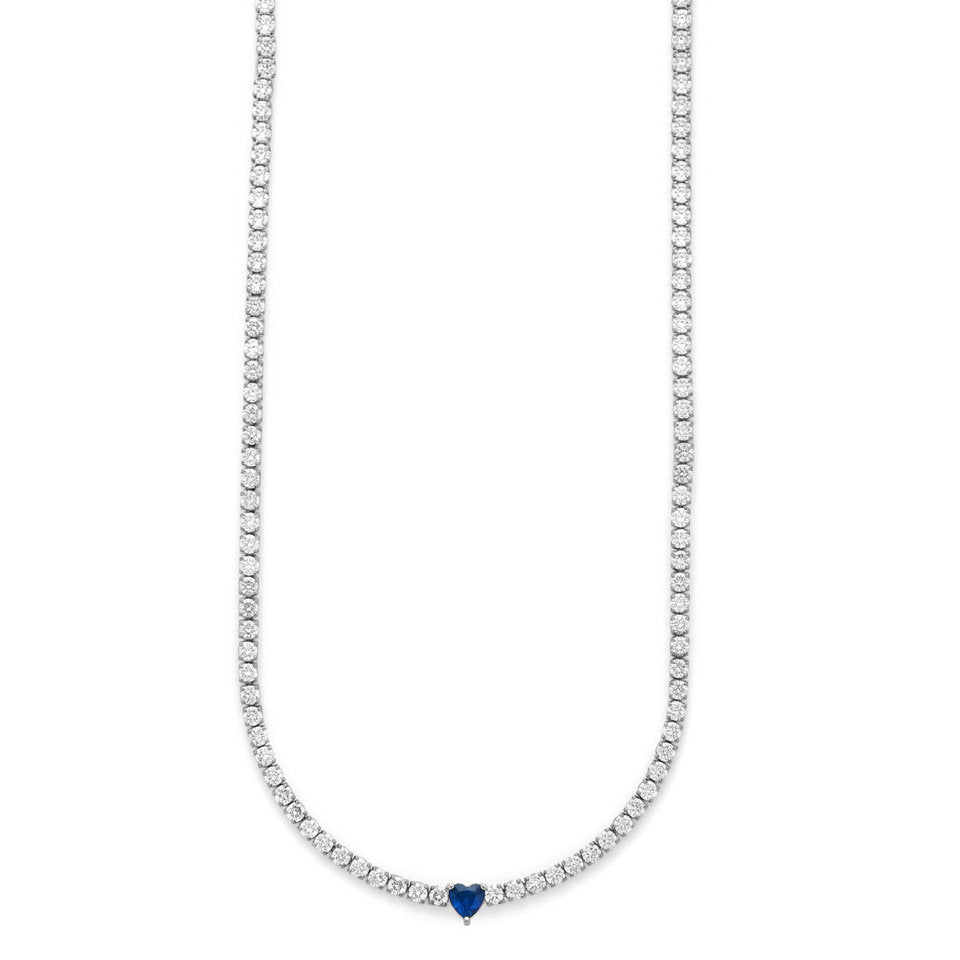 Collana Donna Cesare Paciotti 4US 4UCL9002W Tennis in Acciaio con Cristalli Bianchi e Cristallo Centrale a Cuore Blu Zaffiro - Arena Gioielli - cesare paciotti