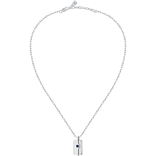 Collana Uomo Morellato Motown SALS128 in Acciaio Silver con Pendente e Zircone Blu 45+5 cm - Arena Gioielli - Morellato