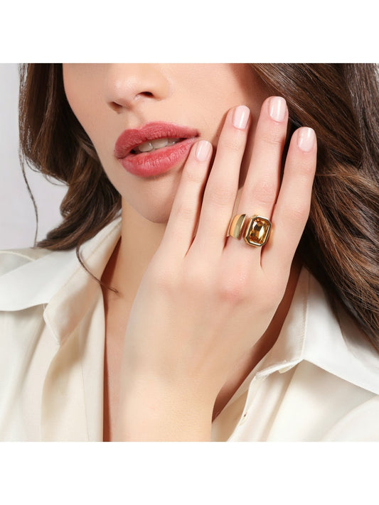 Anello Donna Unoaerre Joya Cristallo Giallo Taglio Smeraldo - Arena Gioielli - Unoaerre