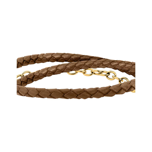 Bracciale Uomo Trussardi T-Leather TJAXZ16 – Multi-giro in Pelle Marrone e Oro - Trussardi