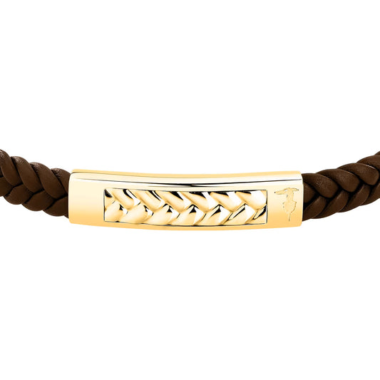 Bracciale Uomo Trussardi T-Leather TJAXZ20 – Pelle Intrecciata e Acciaio Dorato - Trussardi