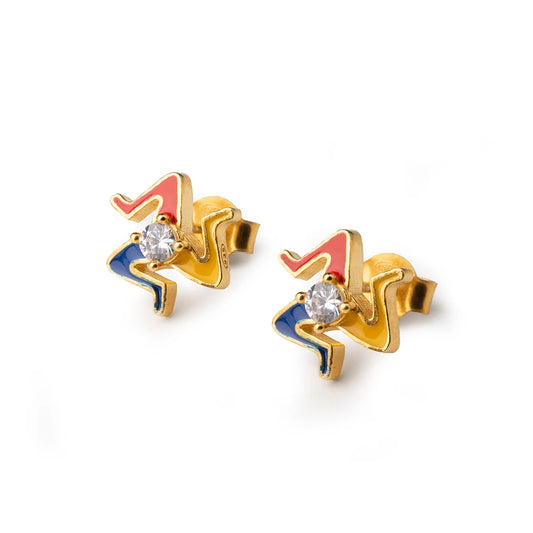 Orecchini Lobo Donna Isola Bella Mini Trinacria Gemma 60000108 Placcati Oro con Smalti e Punto Luce - Arena Gioielli - Isola bella