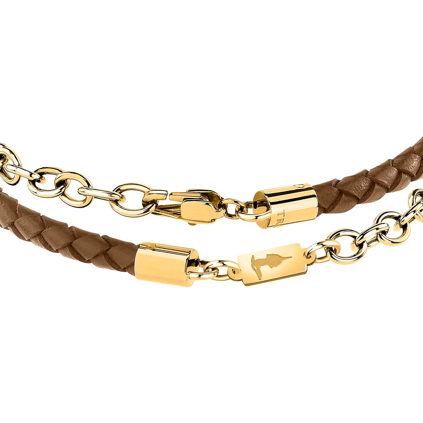Bracciale Uomo Trussardi T-Leather TJAXZ16 – Multi-giro in Pelle Marrone e Oro - Trussardi