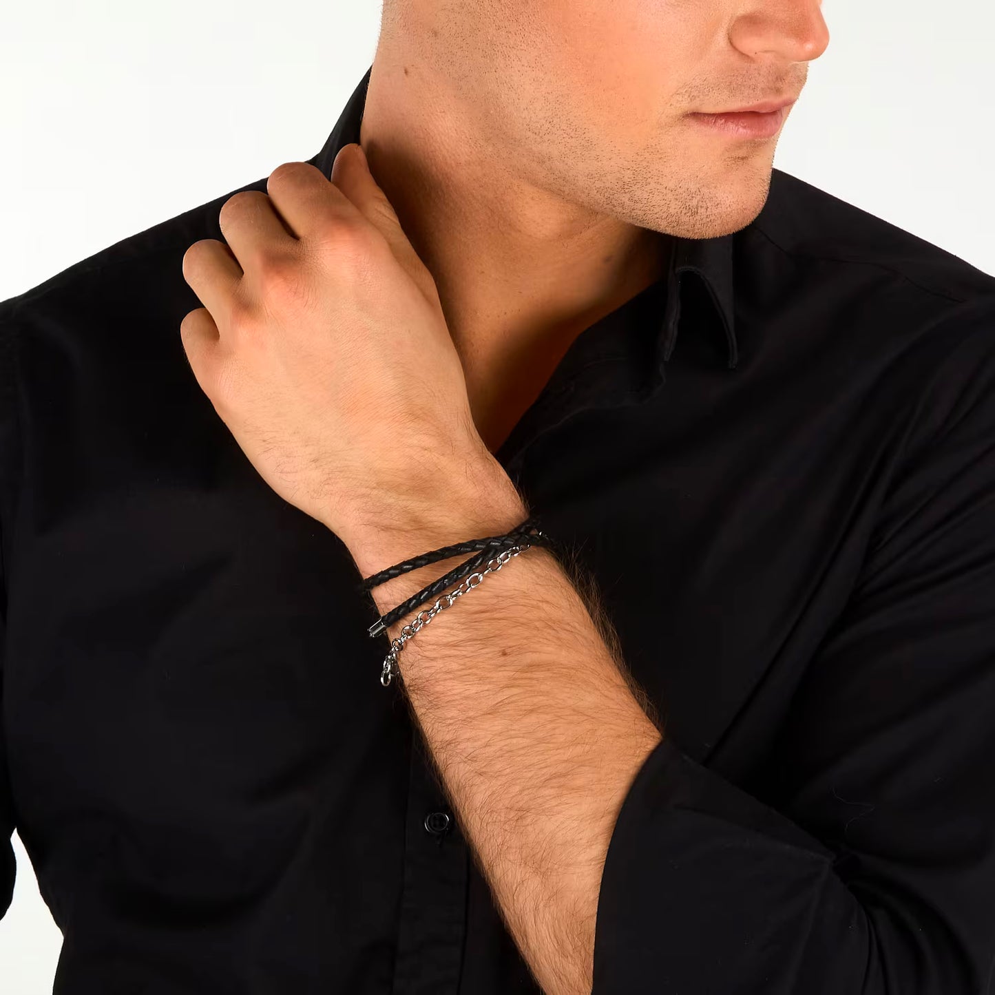 Bracciale Uomo Trussardi T-Leather TJAXZ17 – Multi-giro in Pelle e Acciaio - Trussardi