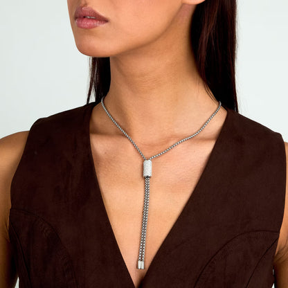 Collana Donna Trussardi T-Design Lunga con Pendente in Acciaio Silver e Cristalli Bianchi TJAXA44 - Arena Gioielli