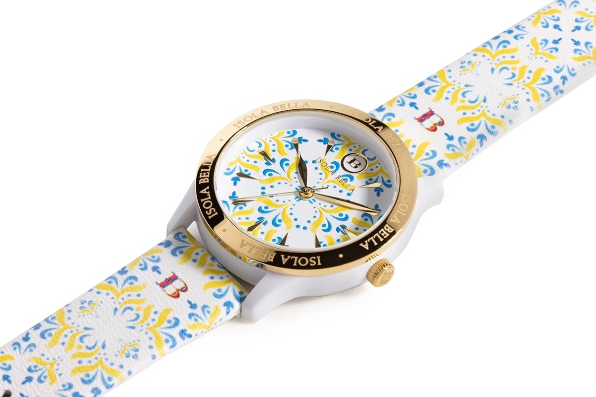 Orologio Donna Isola Bella Easy Maiolica 40000117 in Alluminio Dorato con Quadrante e Cinturino in Pelle Stampata 34 mm - Arena Gioielli - Isola bella
