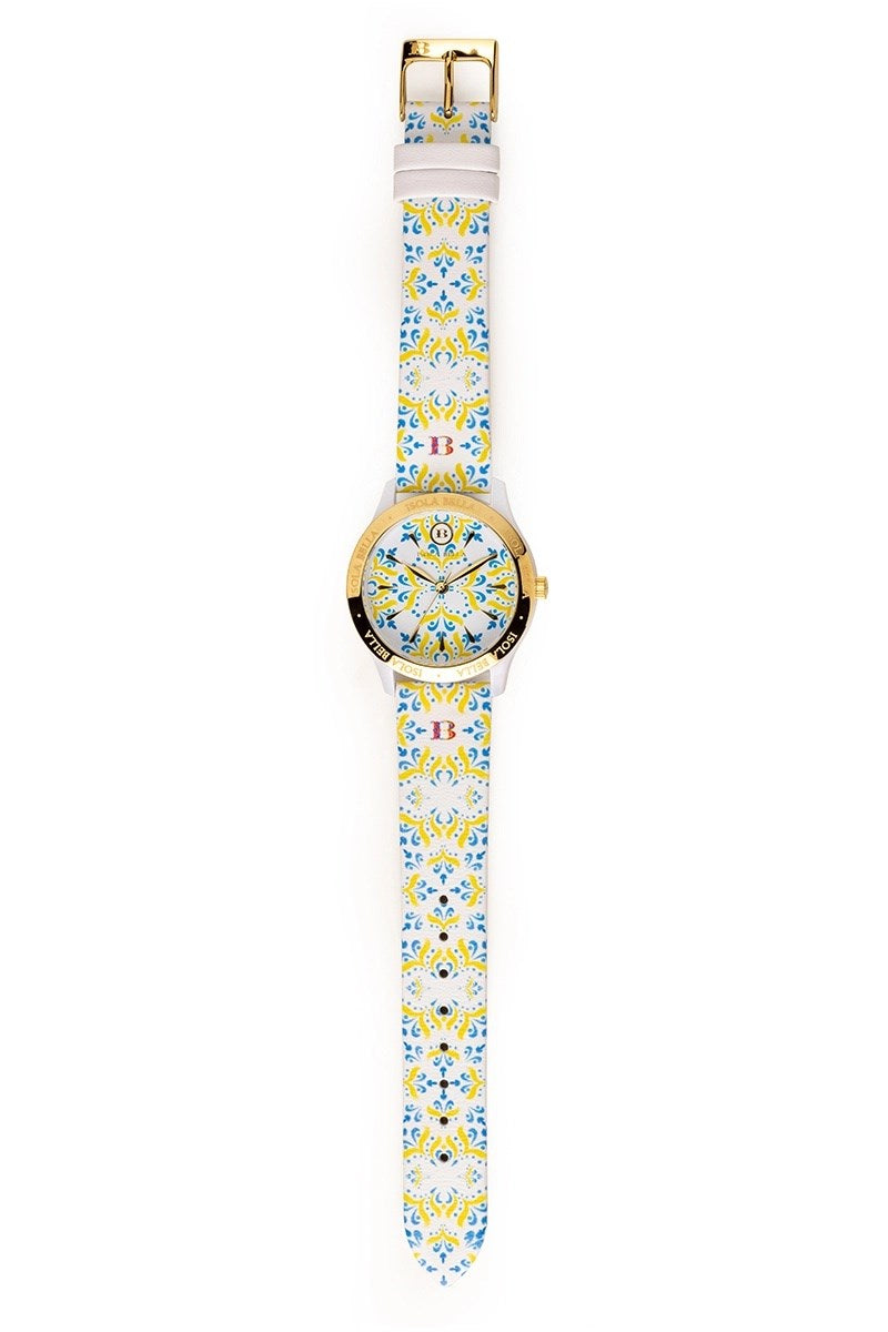 Orologio Donna Isola Bella Easy Maiolica 40000117 in Alluminio Dorato con Quadrante e Cinturino in Pelle Stampata 34 mm - Arena Gioielli - Isola bella