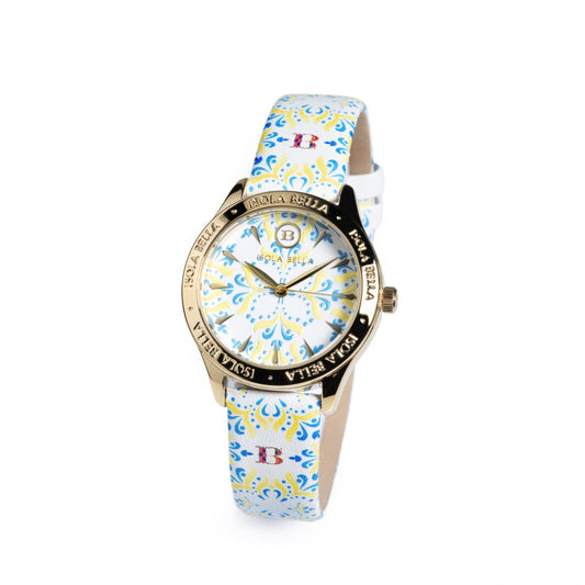 Orologio Donna Isola Bella Easy Maiolica 40000117 in Alluminio Dorato con Quadrante e Cinturino in Pelle Stampata 34 mm - Arena Gioielli - Isola bella
