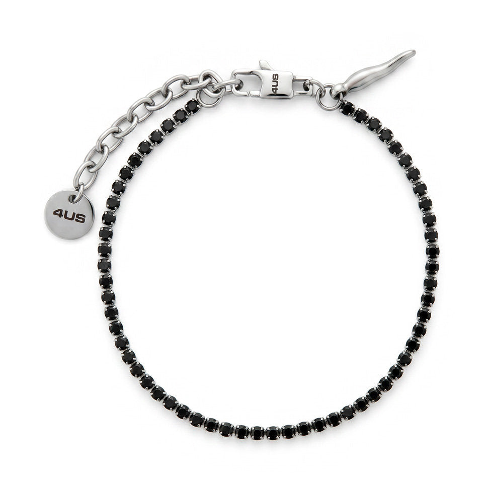 Bracciale Uomo 4US Cesare Paciotti Tennis 4UBR8901 in Acciaio Argentato con Zirconi Neri e Ciondolo Cornetto - cesare paciotti