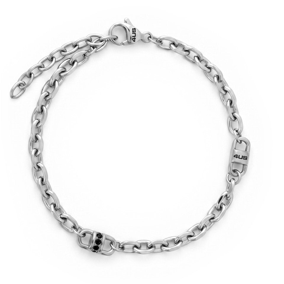Bracciale Uomo 4US Cesare Paciotti 4UBR8965 in Acciaio Argentato con Dettaglio Elemento Logato e Zirconi Neri - cesare paciotti