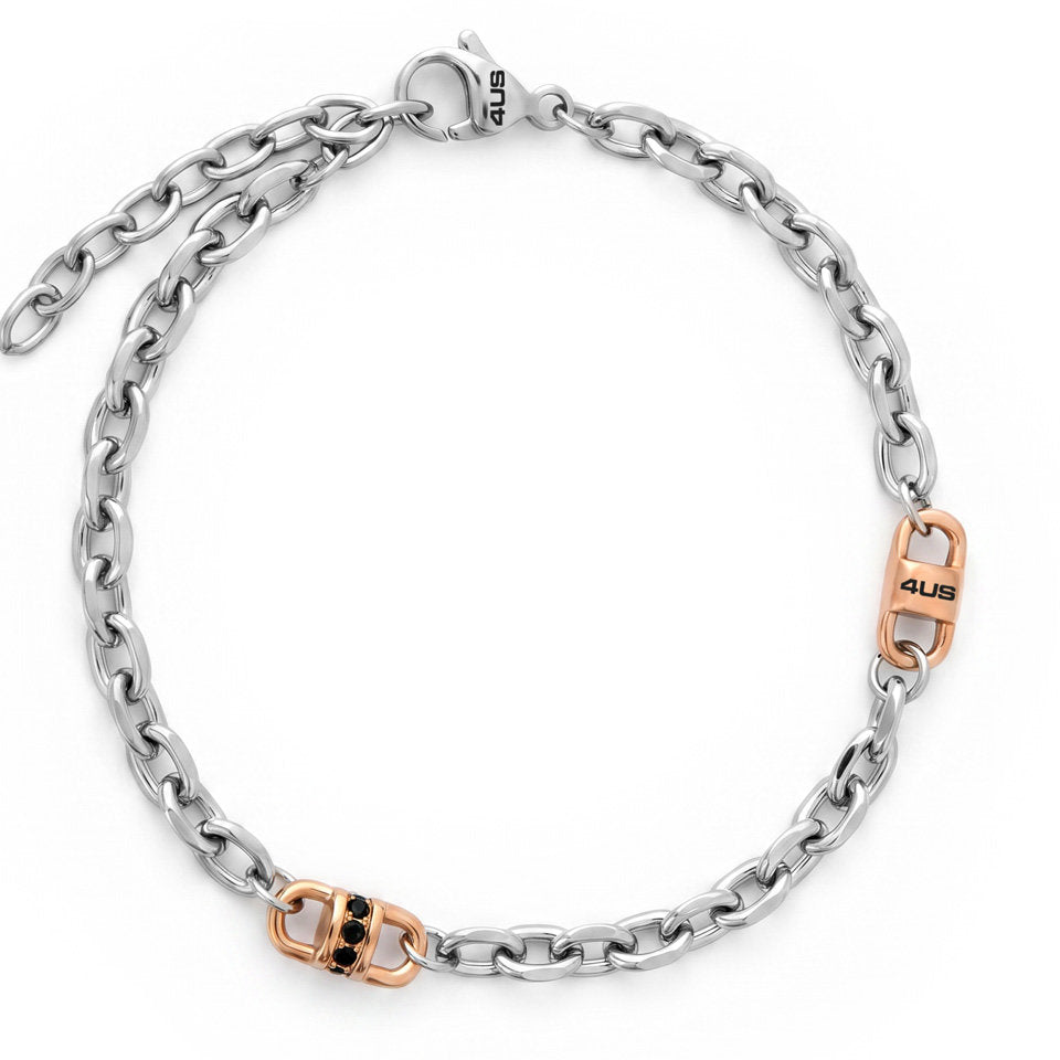 Bracciale Uomo 4US Cesare Paciotti 4UBR8966 in Acciaio con Dettagli PVD Oro Rosa e Zirconi Neri - cesare paciotti