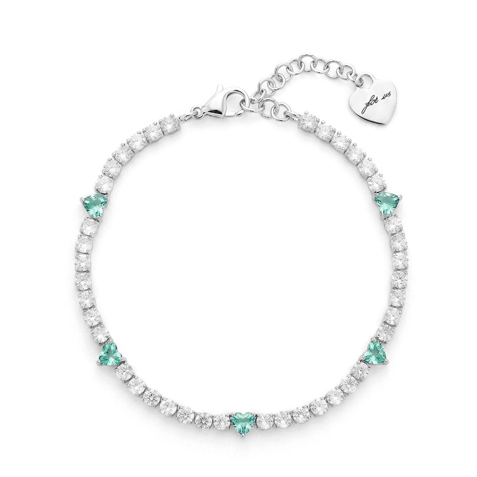 Bracciale Donna Cesare Paciotti 4US 4UBR9011W Tennis in Acciaio con Cristalli Bianchi e Cuori Azzurri - Arena Gioielli - cesare paciotti