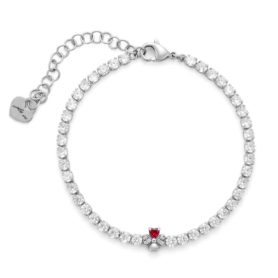 Bracciale Donna Cesare Paciotti 4US 4UBR9014W Tennis in Acciaio con Cristalli Bianchi e Quadrifoglio con Cuore Rosso - Arena Gioielli - cesare paciotti