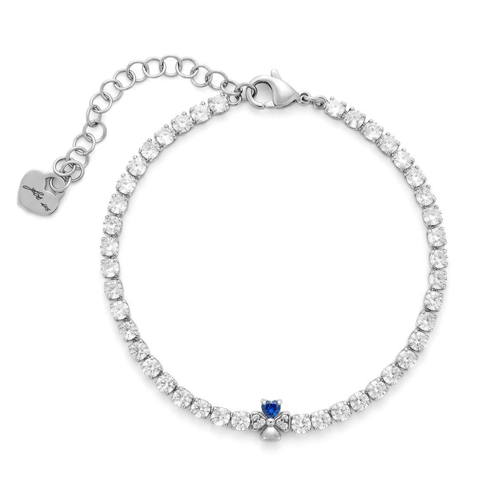 Bracciale Donna Cesare Paciotti 4US 4UBR9015W Tennis in Acciaio con Cristalli Bianchi e Quadrifoglio con Cuore Blu - Arena Gioielli - cesare paciotti
