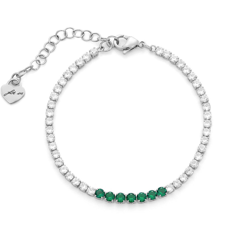 Bracciale Donna Cesare Paciotti 4US 4UBR9016W Tennis in Acciaio con Cristalli Bianchi e Verdi Smeraldo - Arena Gioielli - cesare paciotti