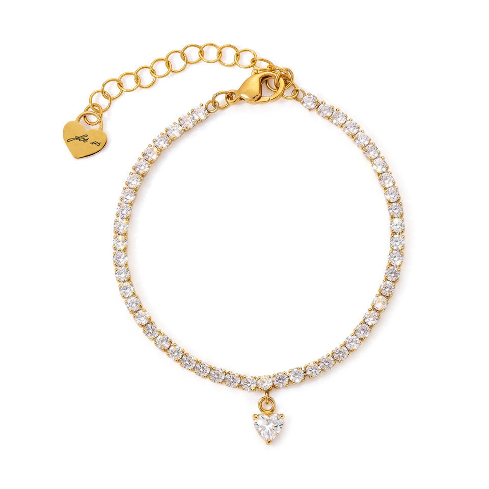 Bracciale Donna Cesare Paciotti 4US 4UBR9031W Tennis Dorato in Acciaio con Cristalli Bianchi e Pendente Cuore - Arena Gioielli