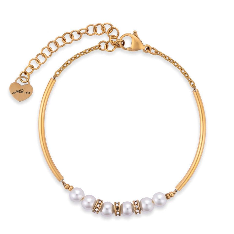Bracciale Donna Cesare Paciotti 4US 4UBR9046W in Acciaio Dorato con Perle e Cristalli - Arena Gioielli