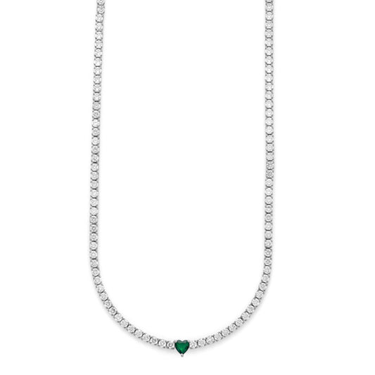 Collana Donna Cesare Paciotti 4US 4UCL9004W Tennis in Acciaio con Cristalli Bianchi e Cristallo Centrale a Cuore Verde Smeraldo - Arena Gioielli - cesare paciotti