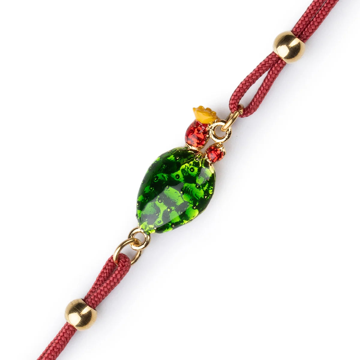 Bracciale Donna Isola Bella Pala di Fico 60000204 in Cordino Rosso Placcato Oro 24kt e Smalti 16+3 cm - Arena Gioielli