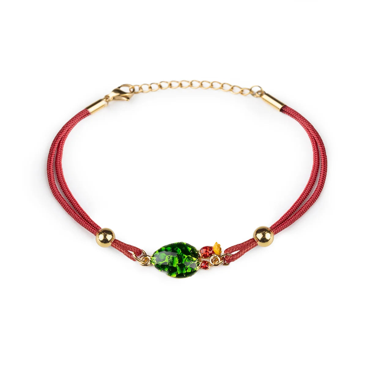 Bracciale Donna Isola Bella Pala di Fico 60000204 in Cordino Rosso Placcato Oro 24kt e Smalti 16+3 cm - Arena Gioielli - Isola bella