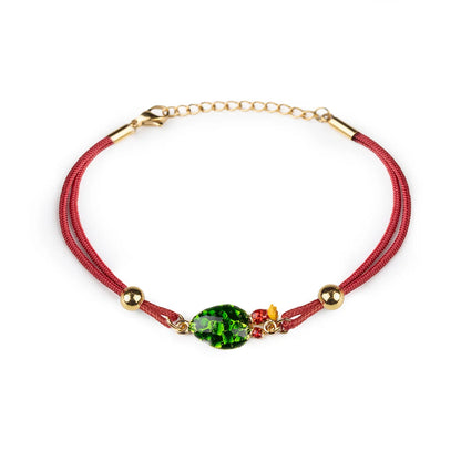 Bracciale Donna Isola Bella Pala di Fico 60000204 in Cordino Rosso Placcato Oro 24kt e Smalti 16+3 cm - Arena Gioielli