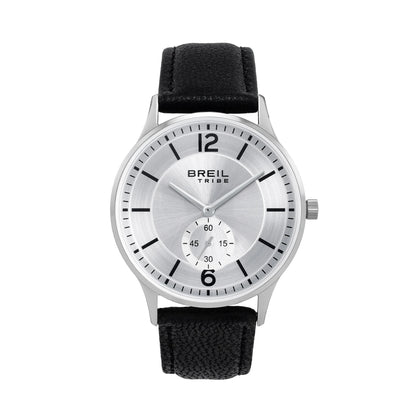 Orologio Solo Tempo Uomo Breil Tribe Belmont EW0852 in Pelle Nera e Acciaio con Quadrante Argento 39 mm