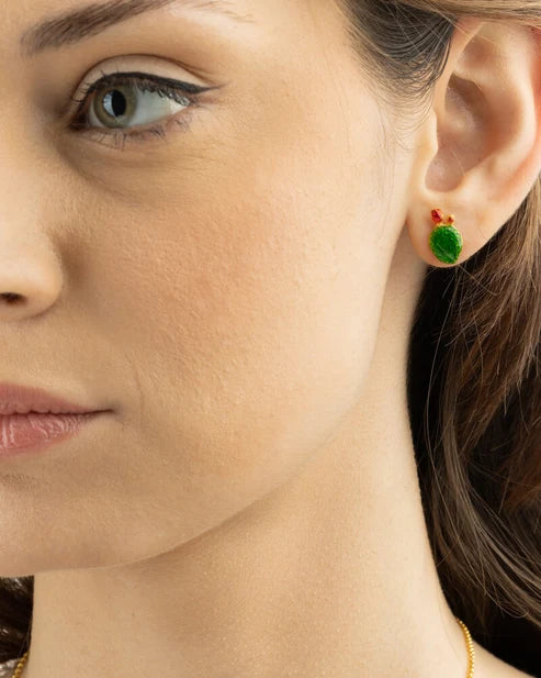 Orecchini Lobo Donna Isola Bella Mini Pala Fico d'India 60000060 Placcati Oro con Smalti Dipinti a Mano - Arena Gioielli