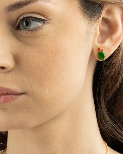 Orecchini Lobo Donna Isola Bella Mini Pala Fico d'India 60000060 Placcati Oro con Smalti Dipinti a Mano - Arena Gioielli