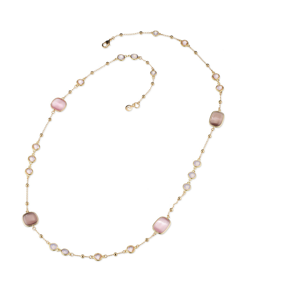 Collana Lunga Donna Sovrani Ottone Dorato Station Quarzo Rosa e Fumé J11531 - Sovrani