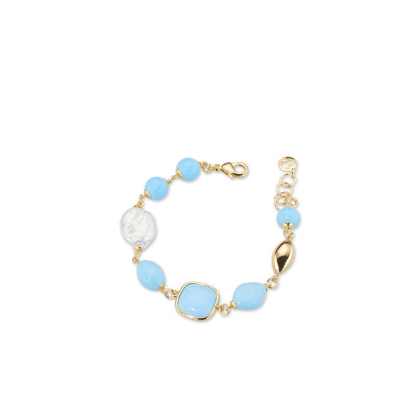 Bracciale Donna Sovrani Ottone Dorato Calcedonio Azzurro e Perla Barocca J12432 - Arena Gioielli