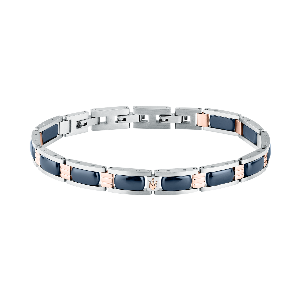 Bracciale Uomo Maserati Ceramic a Catena in Acciaio e Ceramica Blu con Dettagli Rose Gold JM426ATZ101 - Maserati