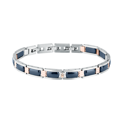 Bracciale Uomo Maserati Ceramic a Catena in Acciaio e Ceramica Blu con Dettagli Rose Gold JM426ATZ101