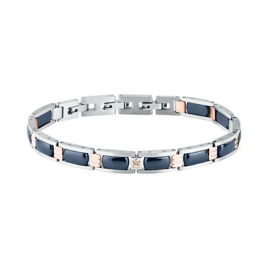 Bracciale Uomo Maserati Ceramic a Catena in Acciaio e Ceramica Blu con Dettagli Rose Gold JM426ATZ101 - Arena Gioielli - Maserati