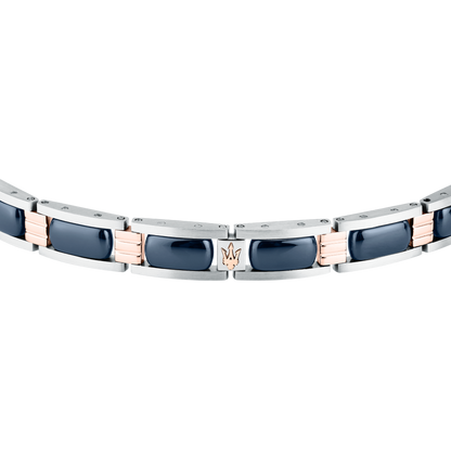 Bracciale Uomo Maserati Ceramic a Catena in Acciaio e Ceramica Blu con Dettagli Rose Gold JM426ATZ101