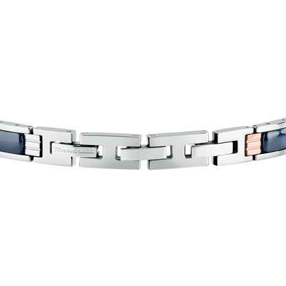 Bracciale Uomo Maserati Ceramic a Catena in Acciaio e Ceramica Blu con Dettagli Rose Gold JM426ATZ101