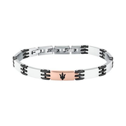 Bracciale Uomo Maserati Ceramic a Catena in Acciaio e Ceramica con Dettagli Rose Gold e Neri JM426ATZ103