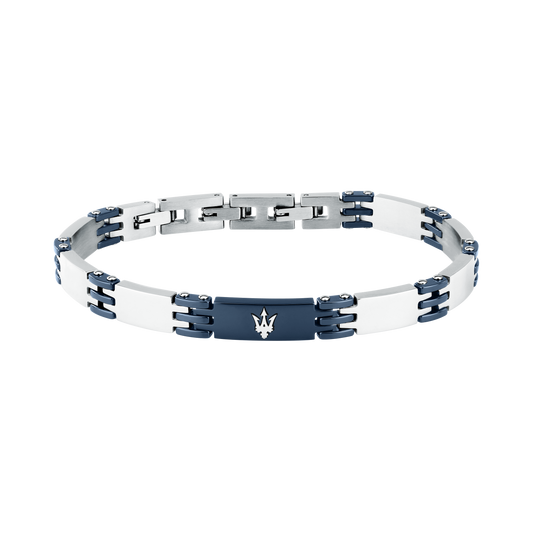 Bracciale Uomo Maserati Ceramic a Catena in Acciaio e Ceramica Chiara con Dettagli Blu JM426ATZ104 - Arena Gioielli - Maserati