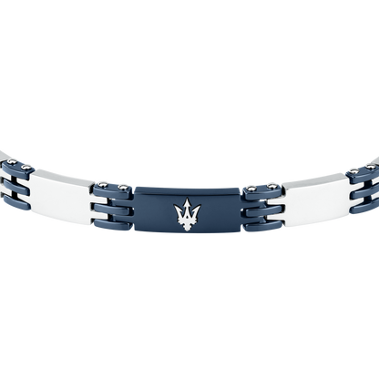 Bracciale Uomo Maserati Ceramic a Catena in Acciaio e Ceramica Chiara con Dettagli Blu JM426ATZ104