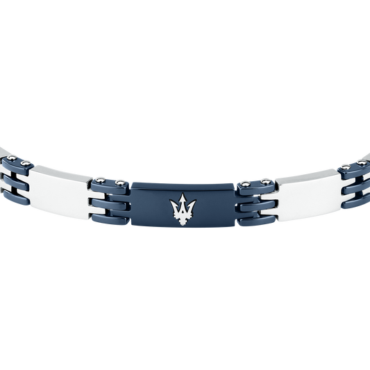 Bracciale Uomo Maserati Ceramic a Catena in Acciaio e Ceramica Chiara con Dettagli Blu JM426ATZ104 - Arena Gioielli - Maserati