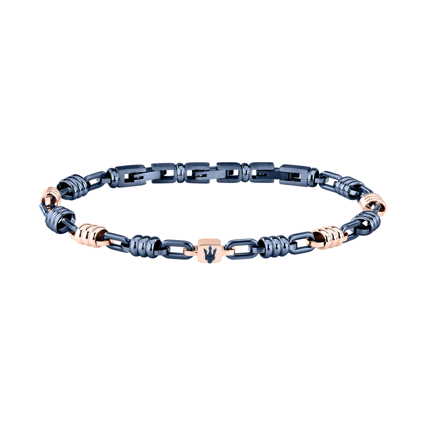 Bracciale Uomo Maserati Ceramic Catena in Acciaio Blu e Dettagli Rose Gold JM426ATZ90 - Maserati