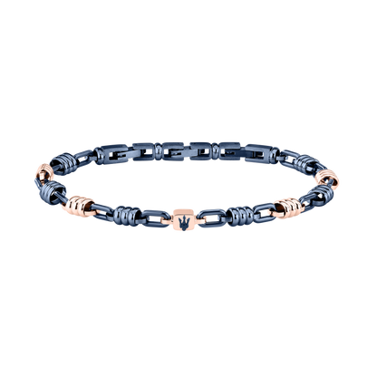 Bracciale Uomo Maserati Ceramic Catena in Acciaio Blu e Dettagli Rose Gold JM426ATZ90