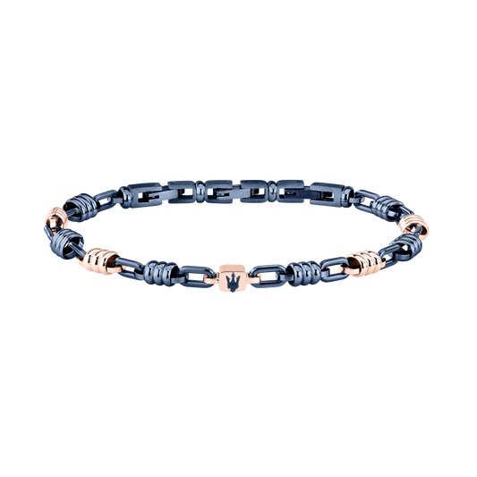 Bracciale Uomo Maserati Ceramic Catena in Acciaio Blu e Dettagli Rose Gold JM426ATZ90 - Arena Gioielli - Maserati