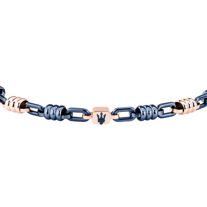 Bracciale Uomo Maserati Ceramic Catena in Acciaio Blu e Dettagli Rose Gold JM426ATZ90
