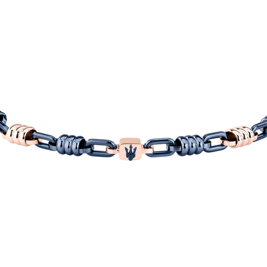 Bracciale Uomo Maserati Ceramic Catena in Acciaio Blu e Dettagli Rose Gold JM426ATZ90 - Arena Gioielli - Maserati